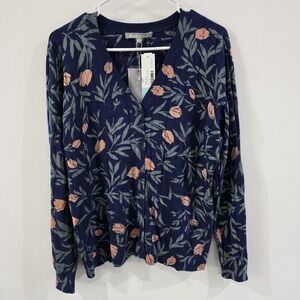 Womens Cardigan Size XL Floral Pointelle Knit Parisian Feminine